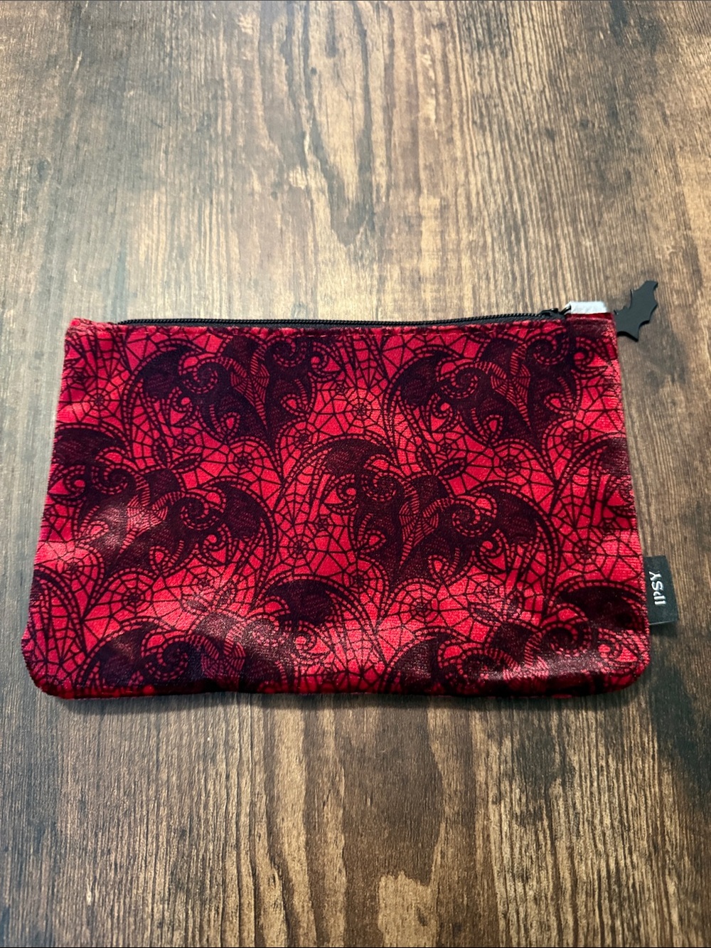 ipsy Red and Black Lace Bat Pattern Mini Pouch - Picture 6 of 6